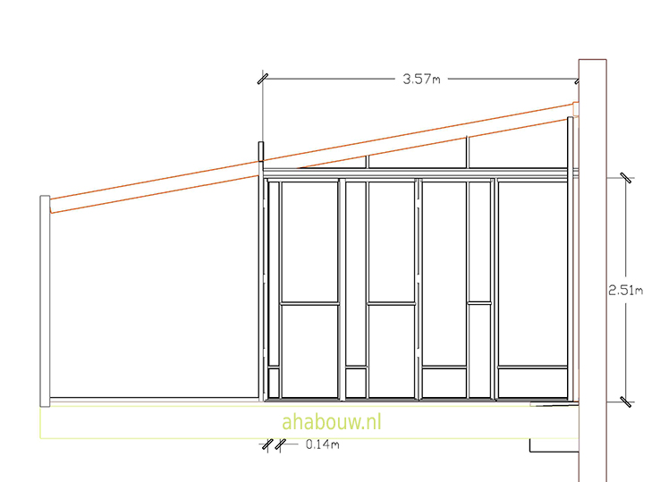 Bouwtekening gevel. Harmonicadeuren